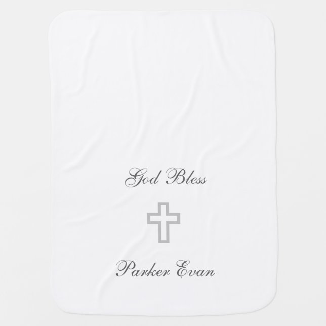 Gray Cross Personalized Baby Blanket (Front)
