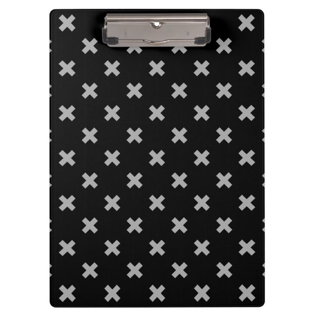 Gray cross stitches on black clipboard (Front)