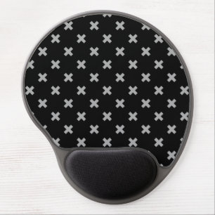 Gray cross stitches on black gel mouse pad