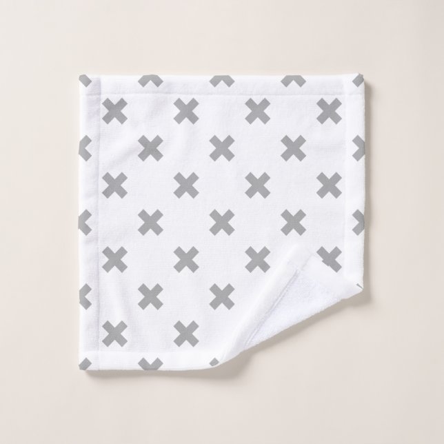 Gray cross stitches on white wash cloth (Wash Cloth)