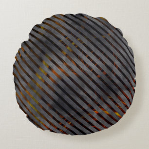 Gray cross stripes or carbon ribbons? Gold reddish Round Pillow