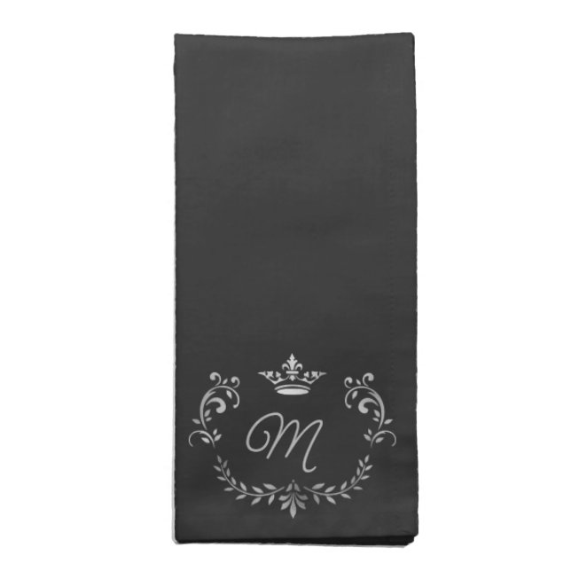 Gray Crown Crest Monogrammed Cloth Napkin (Folded)