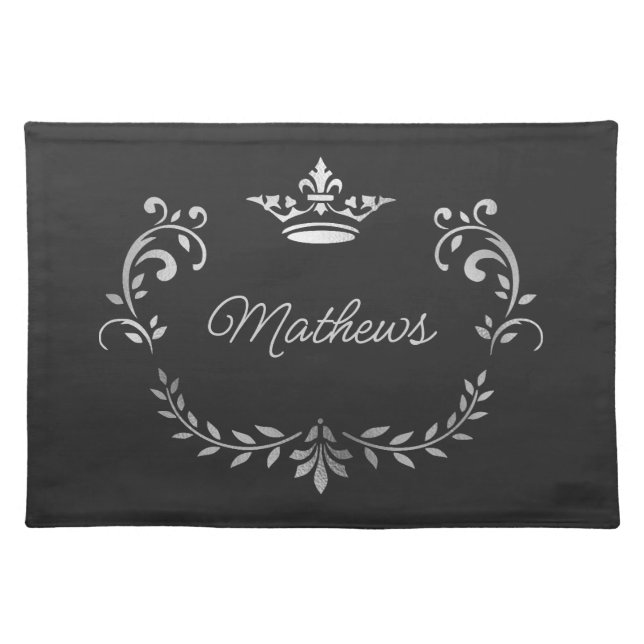 Gray Crown Crest Personalized Cloth Placemat (Front)