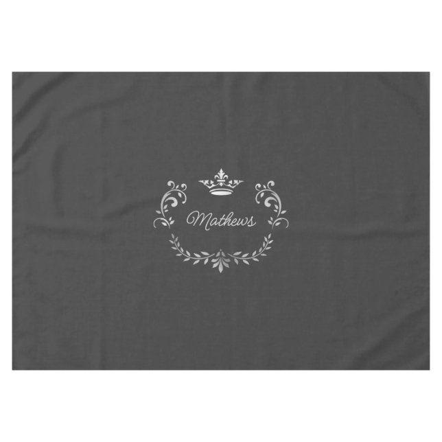 Gray Crown Crest Personalized  Tablecloth (Front (Horizontal))