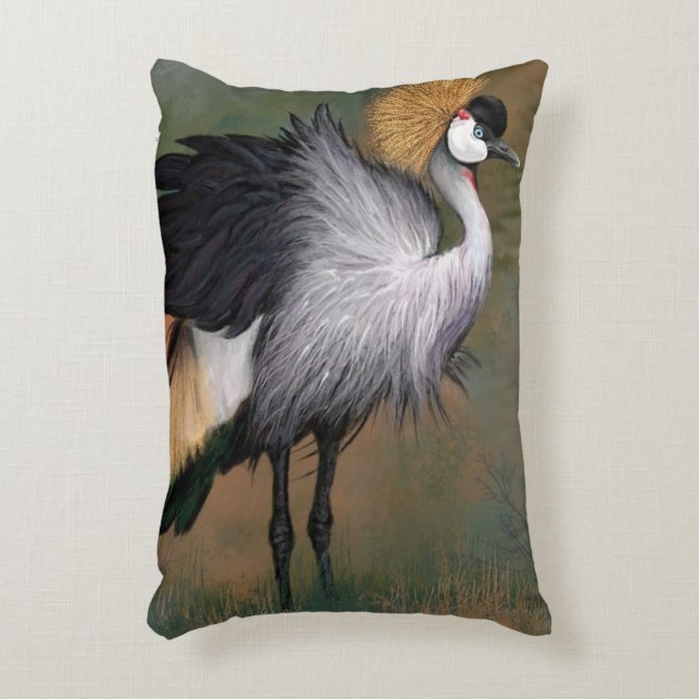 Gray Crowned Crane Bird Accent Pillow (Front(Vertical))