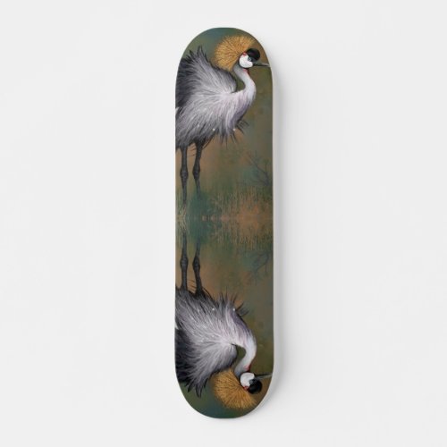 Gray Crowned Crane Bird Skateboard