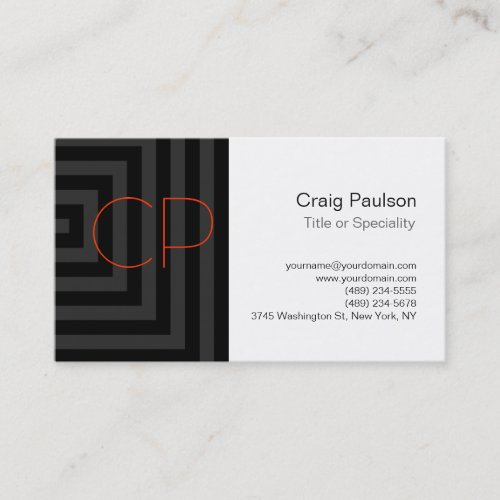 Gray Cubes Pattern Orange Monogram Business Card