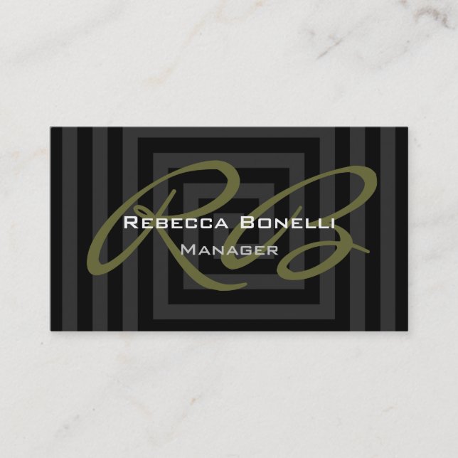 Gray Cubic Spiral Pattern Monogram Business Card (Front)