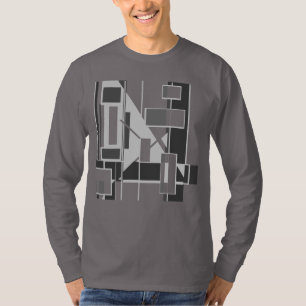 Gray Cubist Geometric MCM-inspired Abstract Art T-Shirt