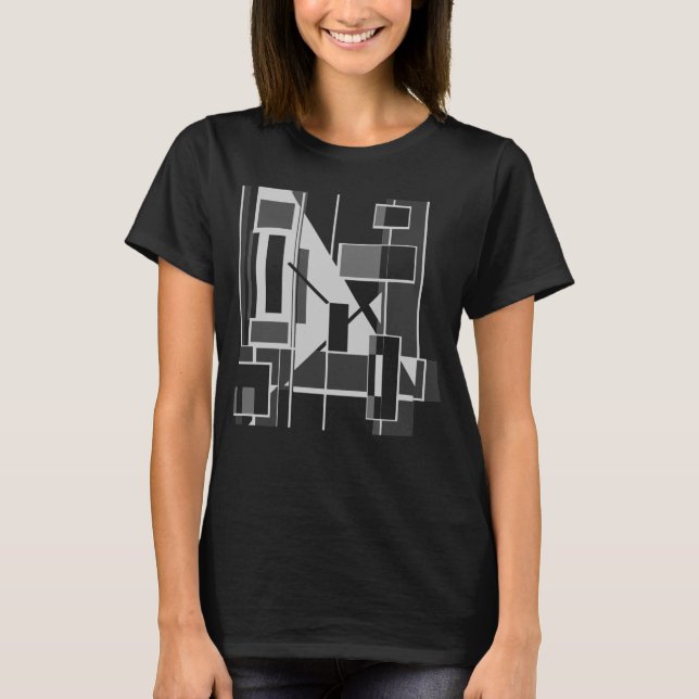 Gray Cubist Geometric MCM-inspired Abstract Art T-Shirt (Front)
