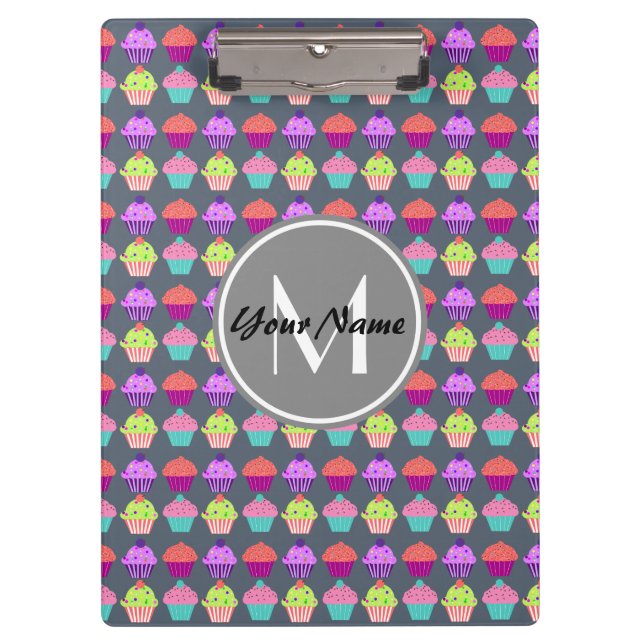 Gray Cupcakes, Personalized Name Monogram Clipboard (Front)