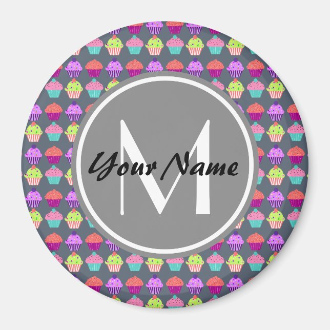 Gray Cupcakes, Personalized Name Monogram Magnet (Front)