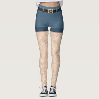 Gray Curly Hairy White Legs Denim Shorts Leggings