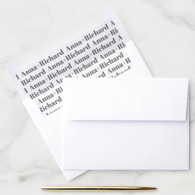 Gray custom bold typography names wedding envelope liner (Desk)