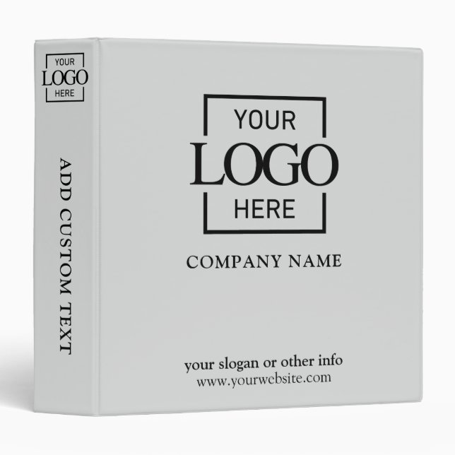 Gray Custom Business Logo Professional No Minimum 3 Ring Binder (Front/Spine)