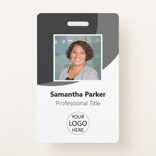 Gray Custom Employee _ Photo Logo Barcode Name Badge