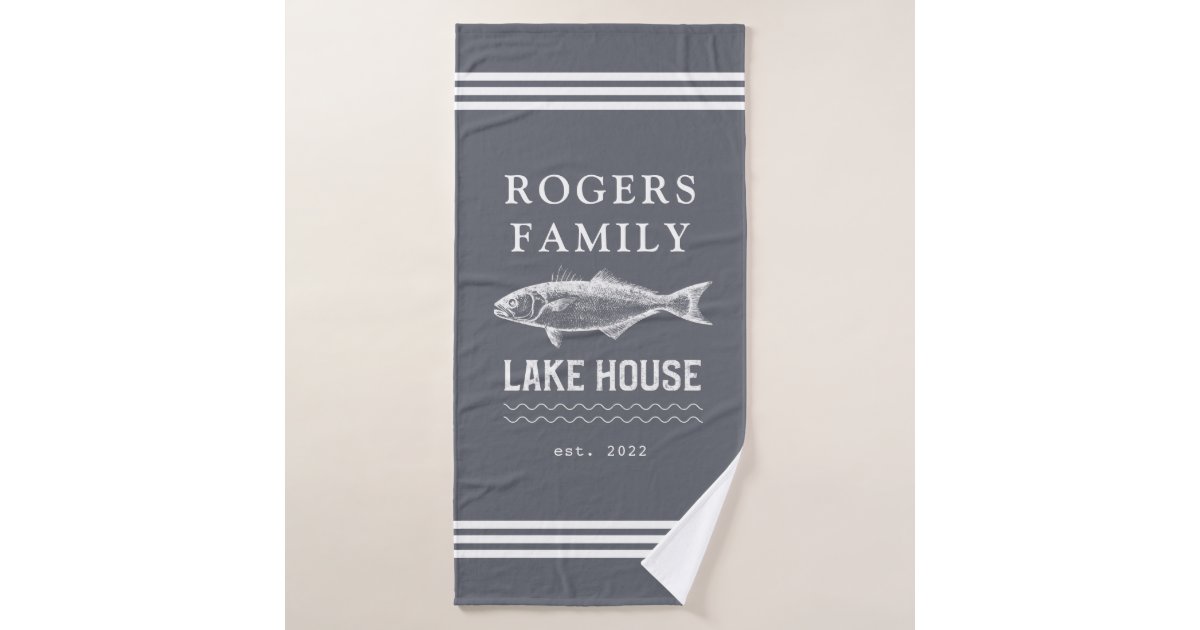 Gray Custom Family Lake House Bath Towel Zazzle