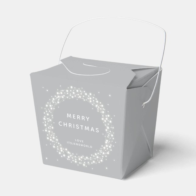 Gray Custom Message Sparkling Lights Christmas Favor Boxes (Front Side)