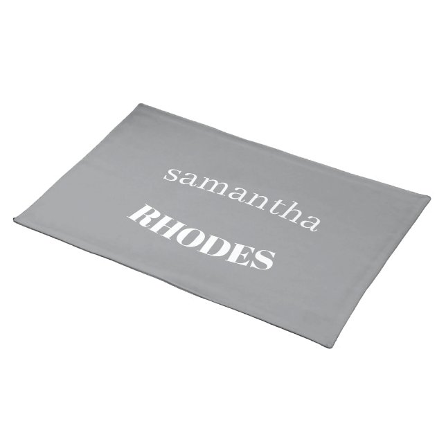 Gray custom monogram minimalist cloth placemat (On Table)