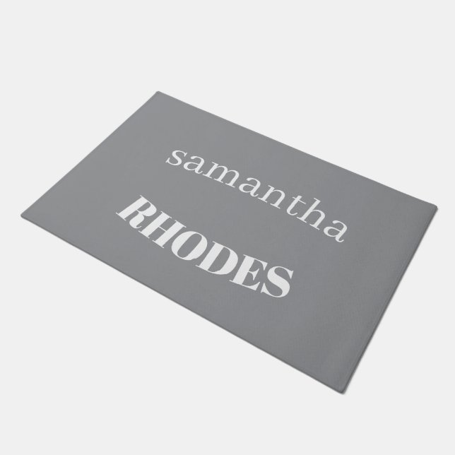 Gray custom monogram minimalist doormat (Angled)