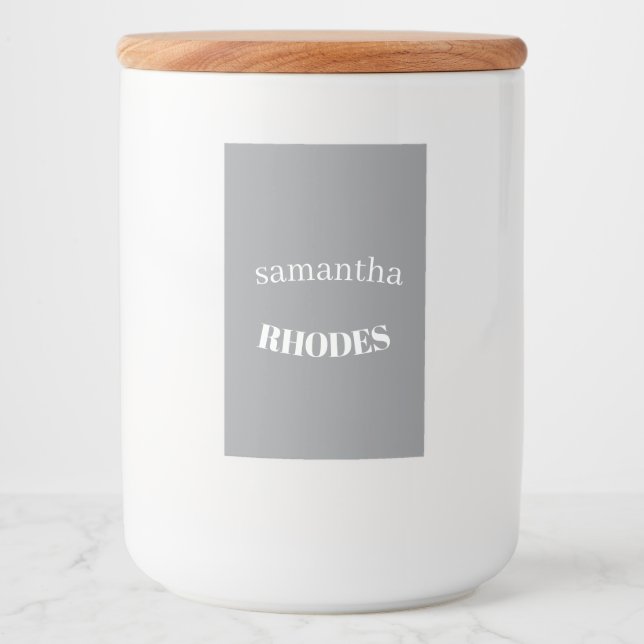 Gray custom monogram minimalist food label (Front)