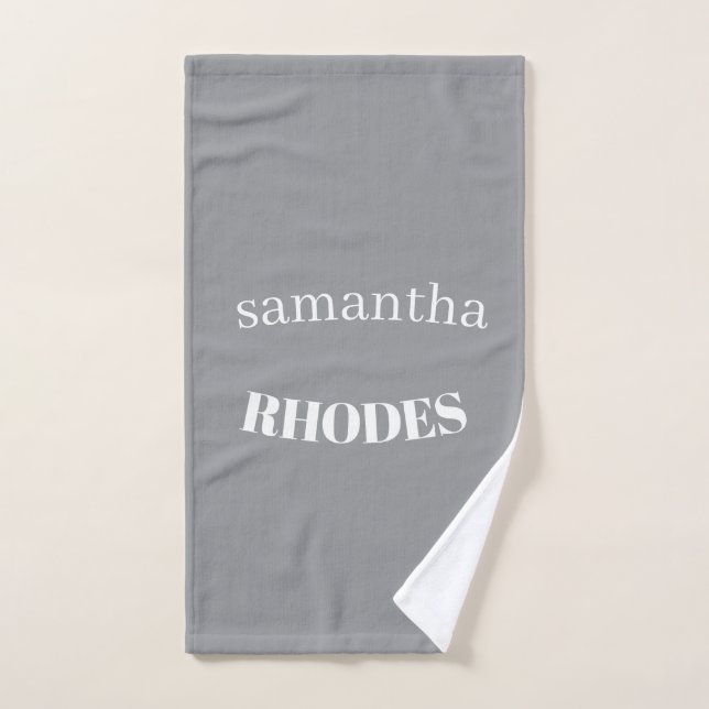 Gray custom monogram minimalist hand towel  (Hand Towel)