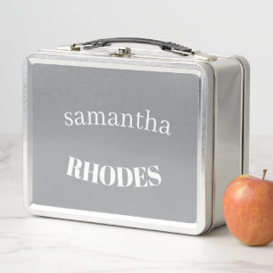 Gray custom monogram minimalist metal lunch box