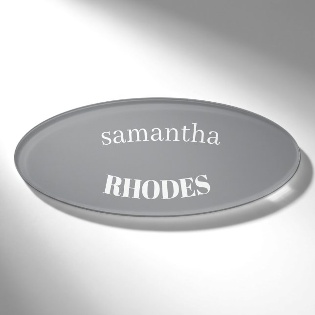 Gray custom monogram minimalist name tag (Front)
