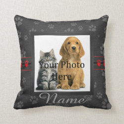 Gray Custom Paw Prints Cat or Dog Memorial Throw Pillow
