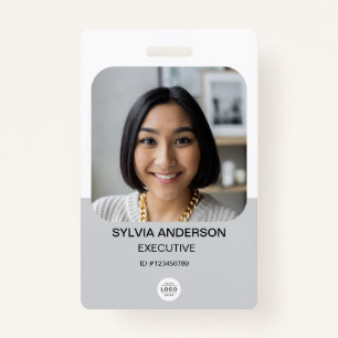 Gray Custom Photo Employee ID Logo QR Code Badge