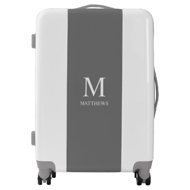 Gray Customize It White Monogram & Name Luggage (Front)