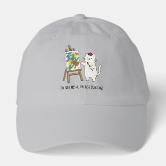 Gray Cute Cat Artist Painting Abstract Messy Vibes Hat