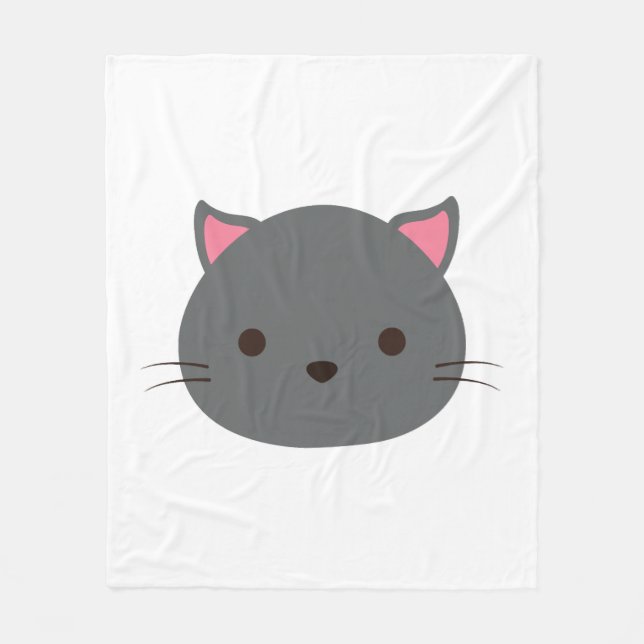 Gray Cute Cat Fleece Blanket (Front)