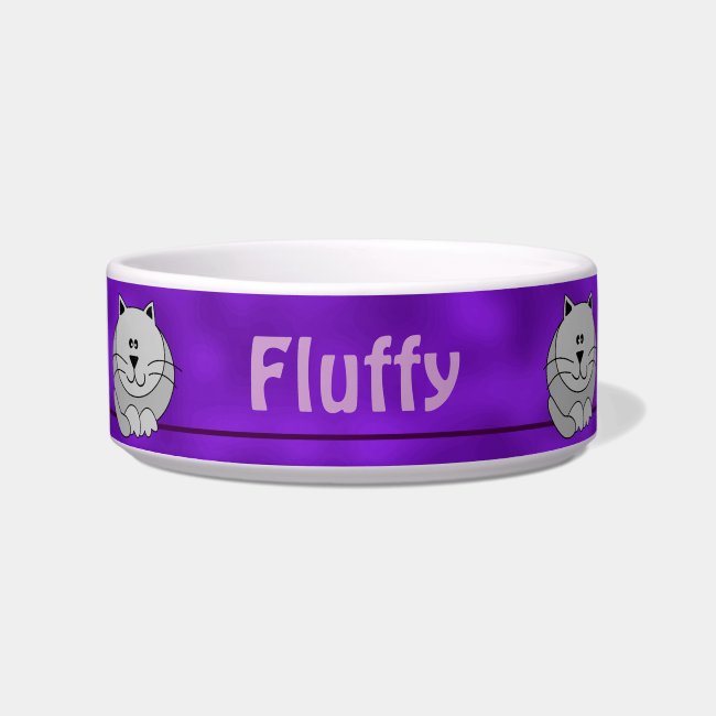 Gray Cute Fat Cats on Purple Personalized Pet Bowl