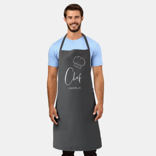 Gray cute hat and script personalized chef apron