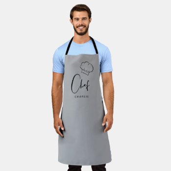 Gray Cute Hat And Script Personalized Chef Apron by TintAndBeyond at Zazzle