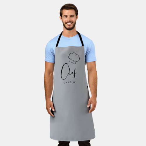 Gray cute hat and script personalized chef apron