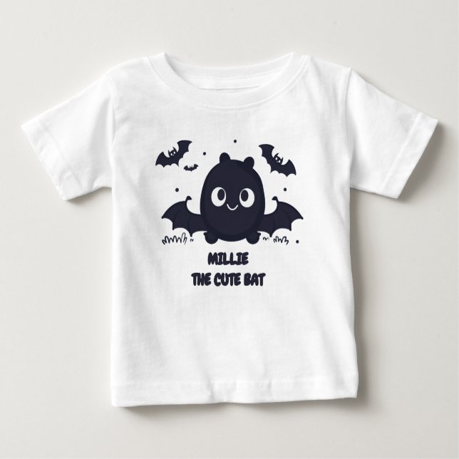 Gray Cute Kawaii Bat Baby T-Shirt (Front)