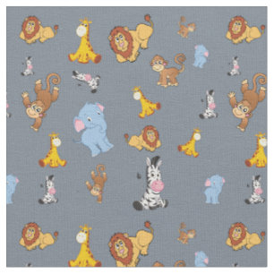 gray Cute safari animal pattern - Giraffe, elephan Fabric