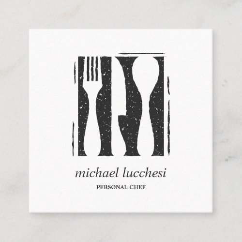 Gray Cutlery Chef Catering Restaurant Social icon Square Business Card