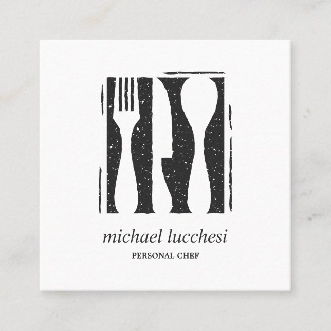 Gray Cutlery Chef Catering Restaurant Social icon Square Business Card (Front)