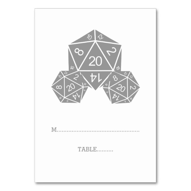 Gray D20 Dice Place Card (Front)
