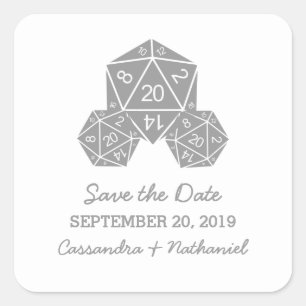 Gray D20 Dice Save the Date Stickers