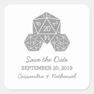 Gray D20 Dice Save the Date Stickers