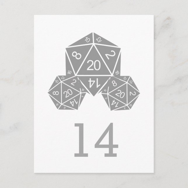 Gray D20 Dice Table Number Postcard (Front)