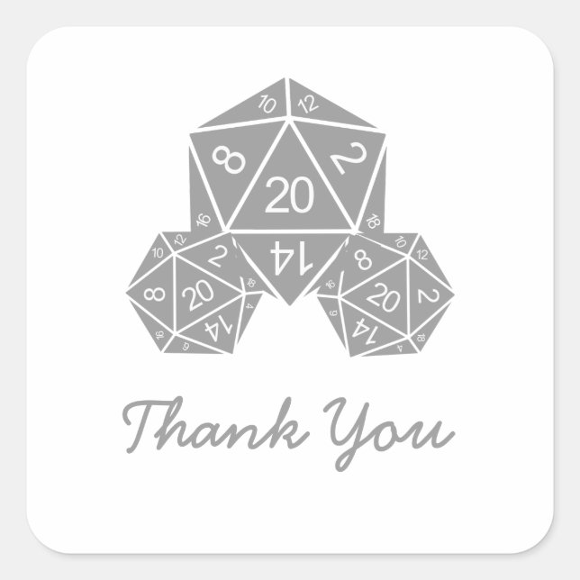 Gray D20 Dice Thank You Stickers (Front)