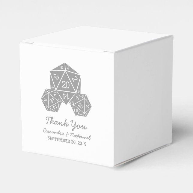 Gray D20 Dice Wedding Favor Boxes (Front Side)