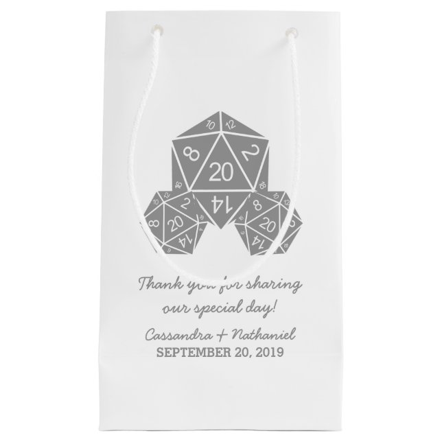 Gray D20 Dice Wedding Gift Bag (Front)
