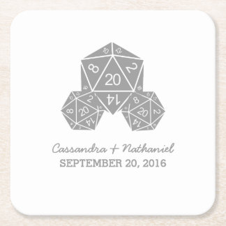 Gray D20 Dice Wedding Paper Coasters