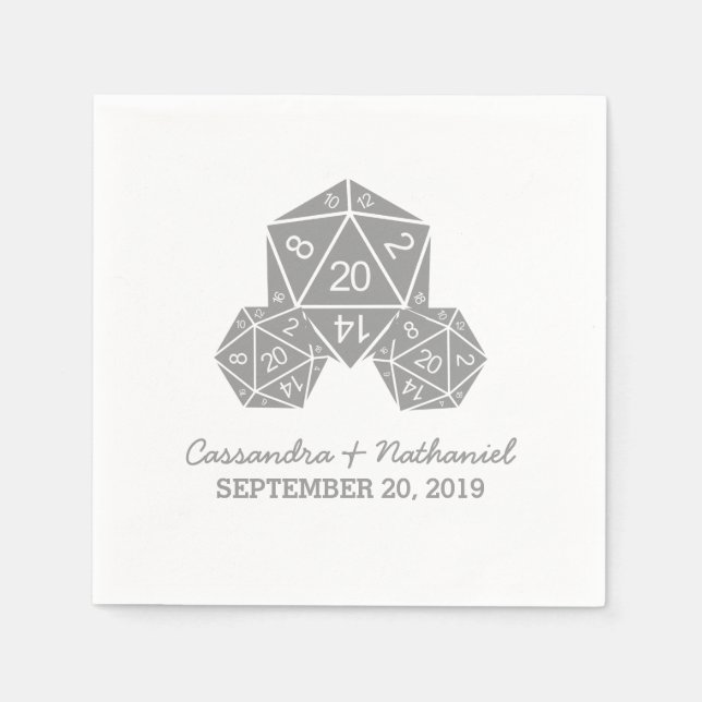 Gray D20 Dice Wedding Paper Napkins (Front)